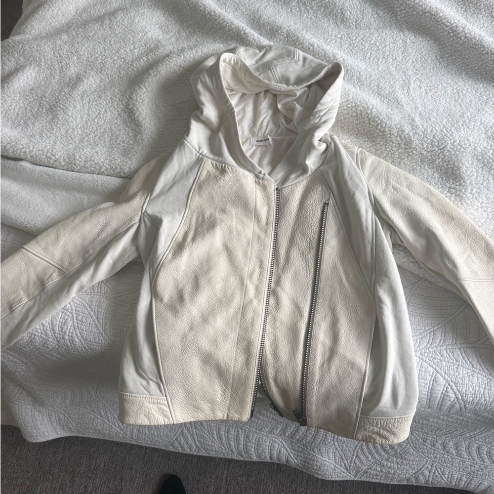 Helmut Lang Women's White/Cream hooded Leather Jacket size M/L